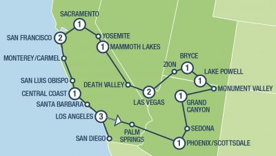 Map showing the Tour regions